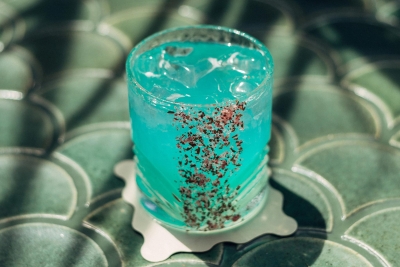 Blue cocktail for a wedding. By new Gold Coast event venue Kirra Beach House featuring Margot Robbie's Papa Salt gin.